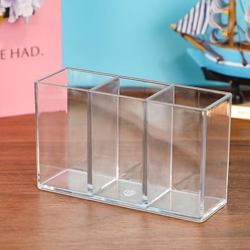 1pc Three-Compartment Transparent Cosmetic Acrylic Storage Box, Pen Holder, Makeup Brush Organizer, Creative Desktop