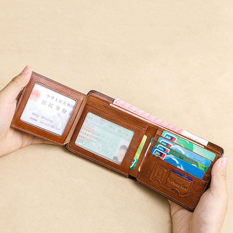Мужской кошелек из натуральной кожи с RFID-защитой, винтажный короткий многофункциональный большой вместимости, кошелек из коровьей кожи, зажим для денег