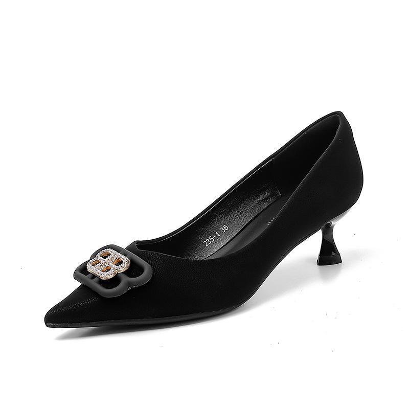 Yuanlitong Leather Women's Shoes Are Comfortable and Soft-soled, Not Tired Feet, French Single Shoes, the Same High-heeled Shoes In Shopping Malls, W