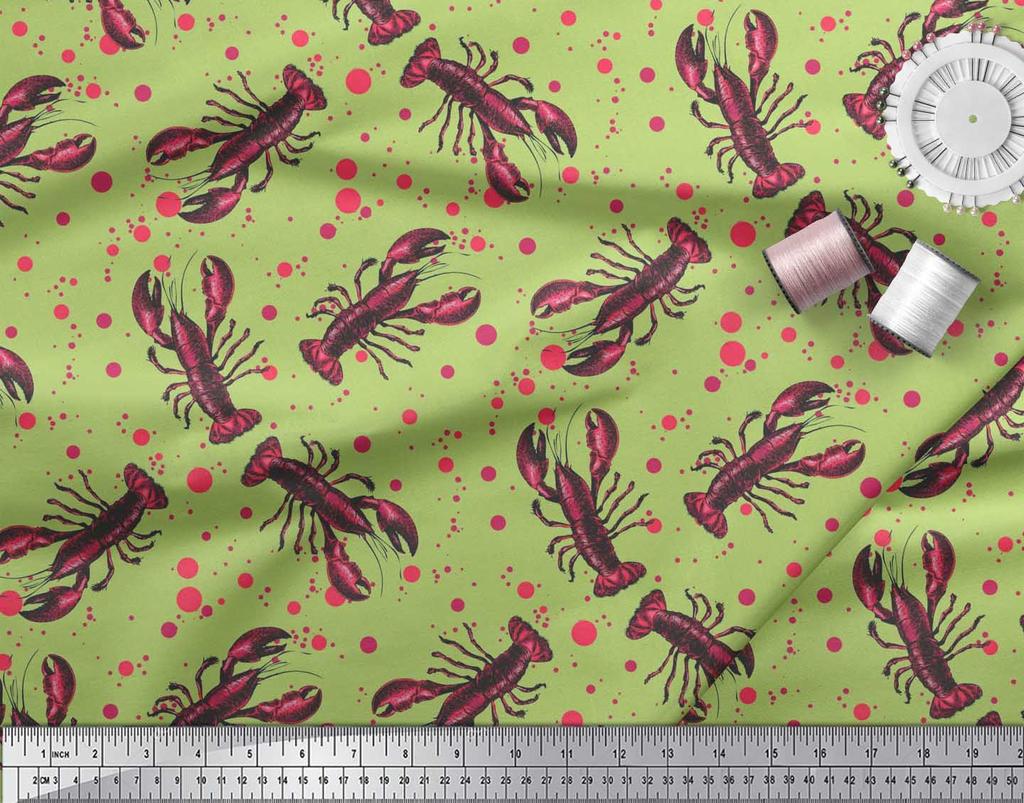 Soimoi Японская креп-сатиновая ткань в горошек и лобстер с океанским принтом, 42 дюйма по метрам