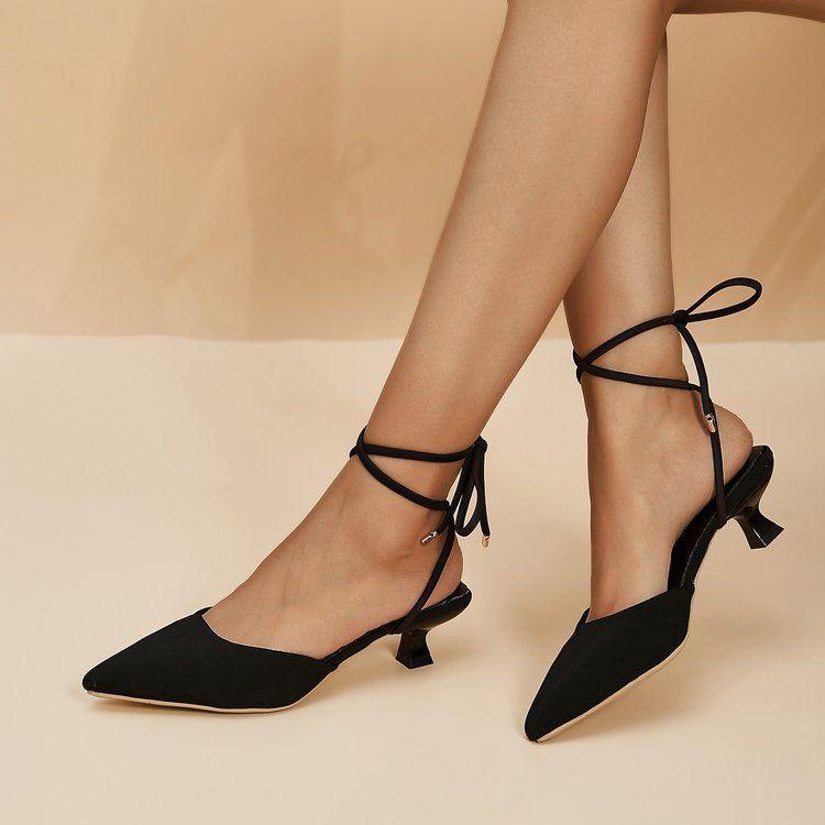 European and American outer wear bow sole heel shoes women pointed head crossed anklet strap banquet nightclub sexy stiletto women