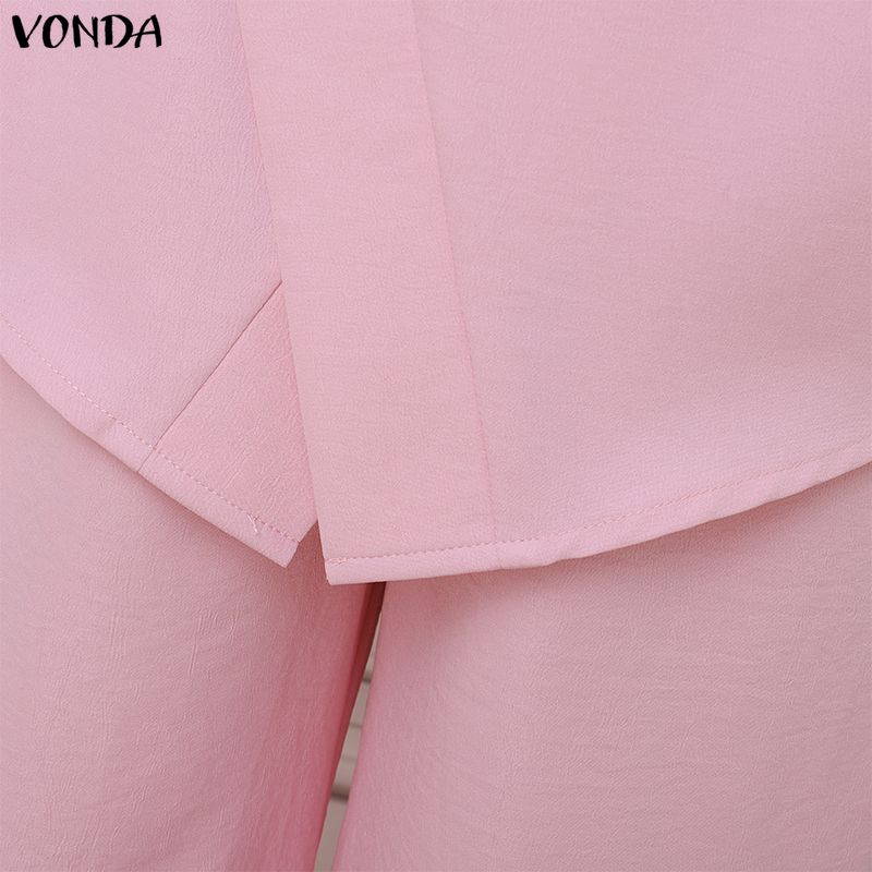 VONDA 2 шт. Женские костюмы Повседневный костюм из двух предметов: блузка с длинным рукавом и брюки, застежка сбоку