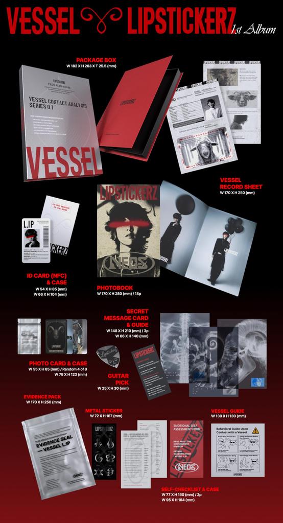LIPSTICKERZ VESSEL 1st Album NEMO Version Package Box+Vessel Record Sheet+ID Card+PhotoBook+PhotoCard+Secret Message+Guitar Pick+Sticker+Checklist+Gui