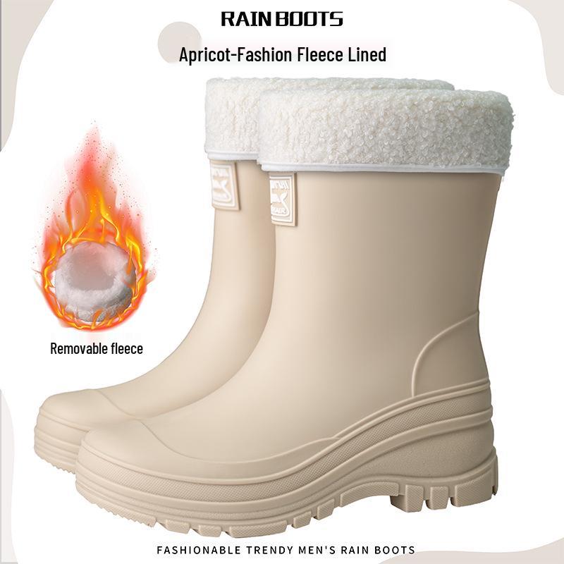 Женские водонепроницаемые резиновые сапоги до середины икры с бархатной подкладкой: Кулиска, Износостойкий, Нескользящая резина для трансграничной моды