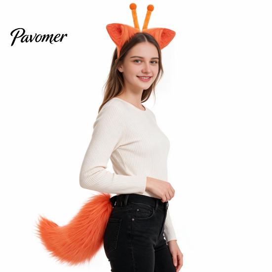 Comic Convention Outfit Alien Cat Ears And Tail Set, Cute Kitten Headband with Antennae, Plush Comfortable Animal Cosplay Costume Kit for Halloween