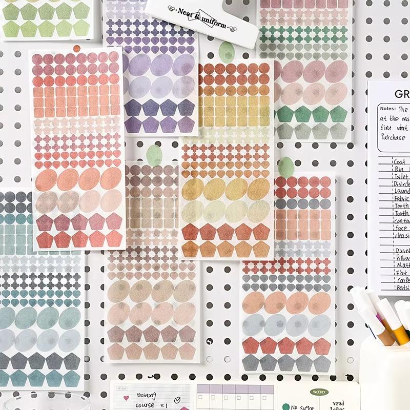 Набор из 12 листов, цветные наклейки с точками, полупрозрачные маркерные этикетки для самостоятельного оформления журнала, канцелярские принадлежности для студентов, наклейки в стиле граффити
