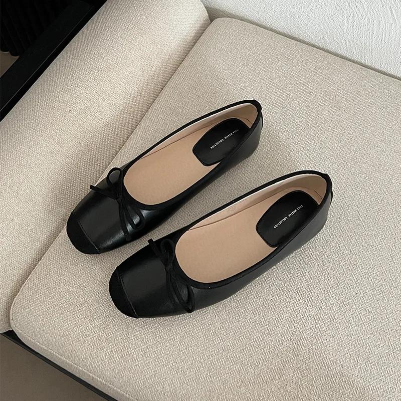 Женские нежные балетки с бантом на плоской подошве, корейская мода, ретро, элегантные туфли-лодочки с круглым носком, осенние туфли-лоферы, повседневная обувь