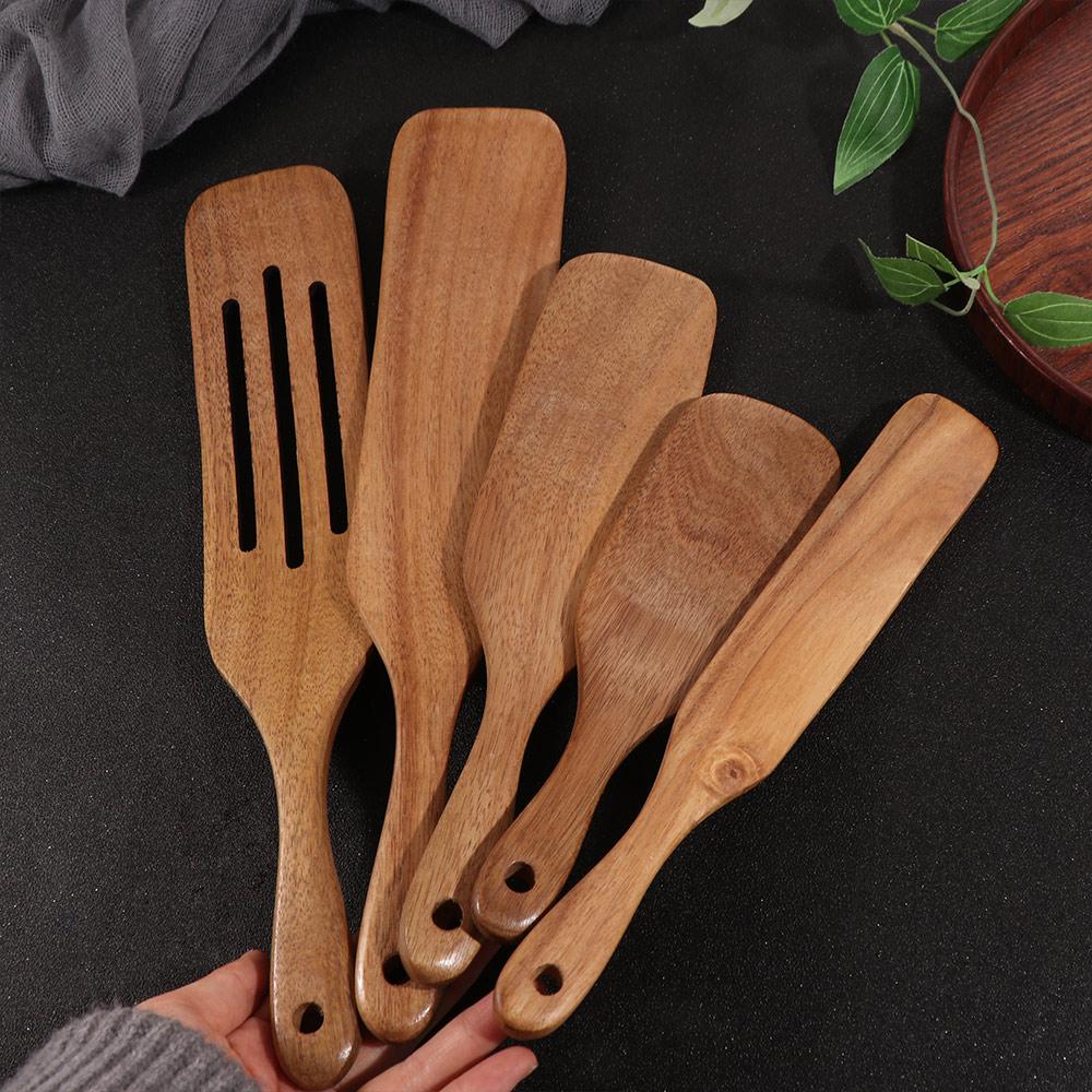 Non Stick Long Handle Spatula Natural Wood Kitchen Leakage Shovel  Kitchenware Supplies