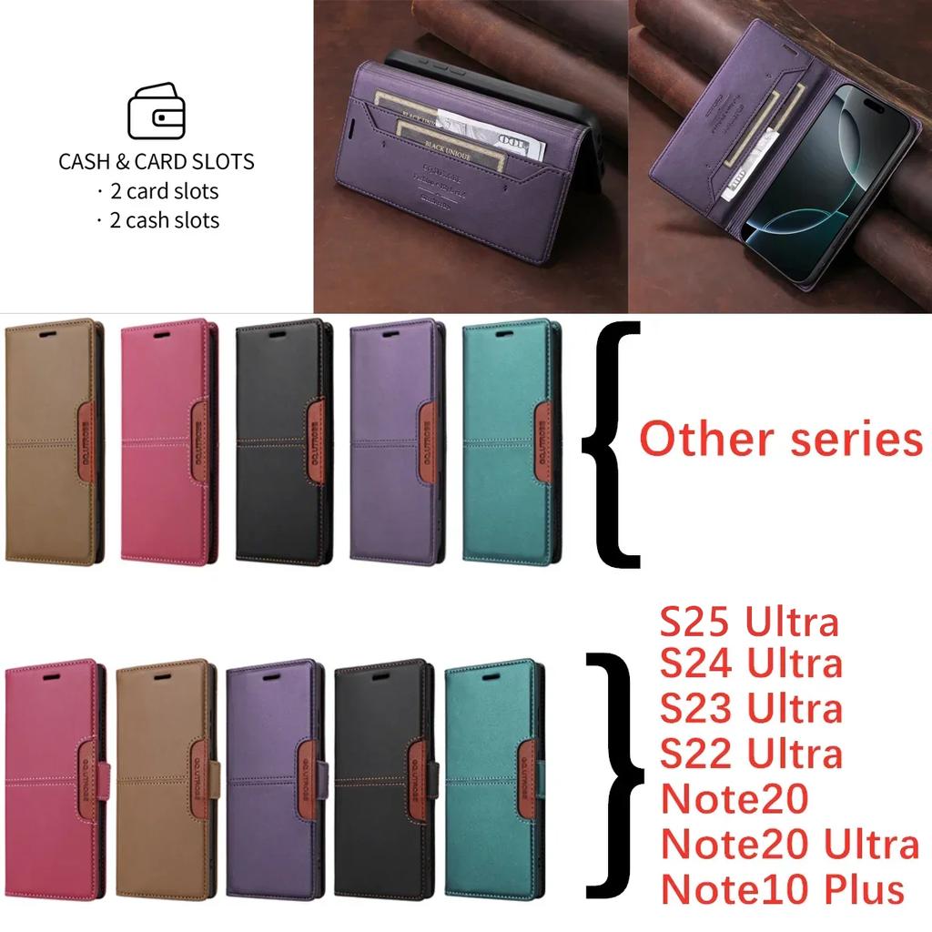 Flip Leather Case for Samsung Galaxy S25 S24 S23 FE S22 S21 S20 Plus Note20 Ultra A17 A16 A36 A56 A26 Card Wallet Phone Cover