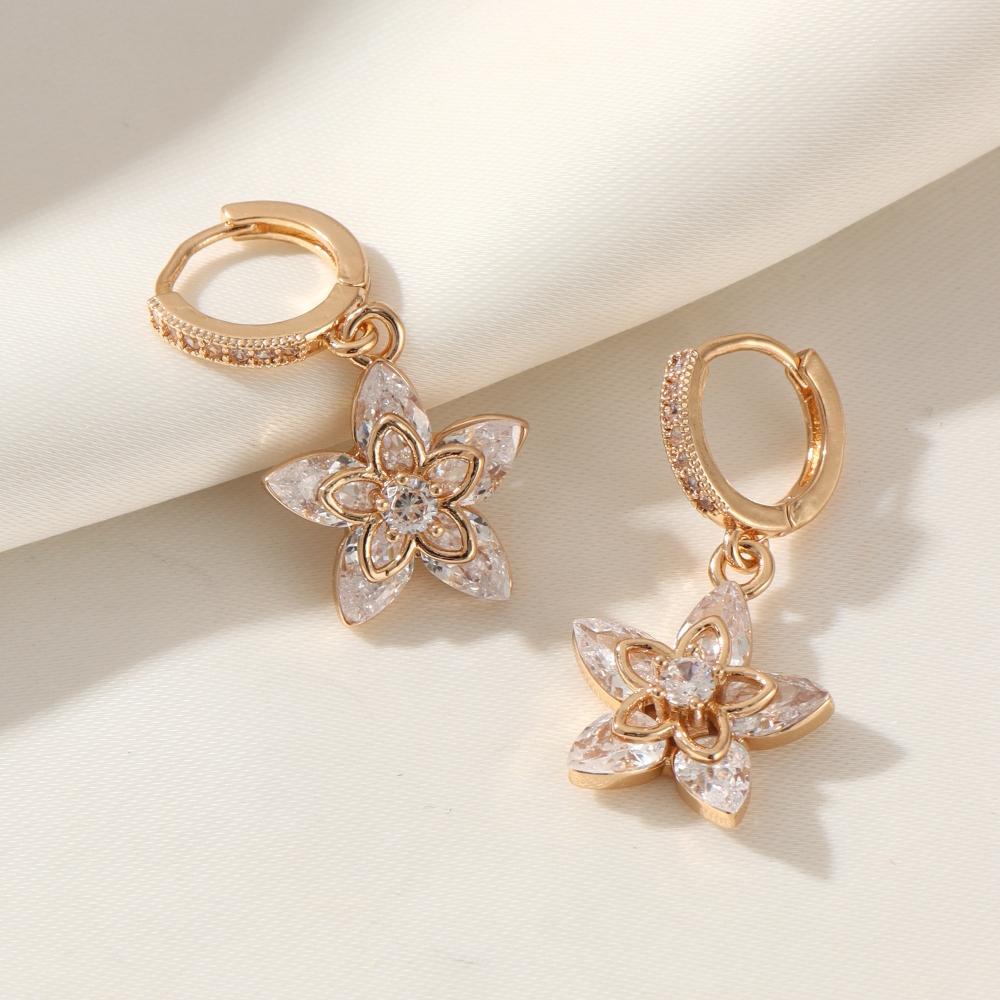 New Fashion Flowers Dangle Earrings for Women Cubic Zirconia Daily Jewelry Party Accessories