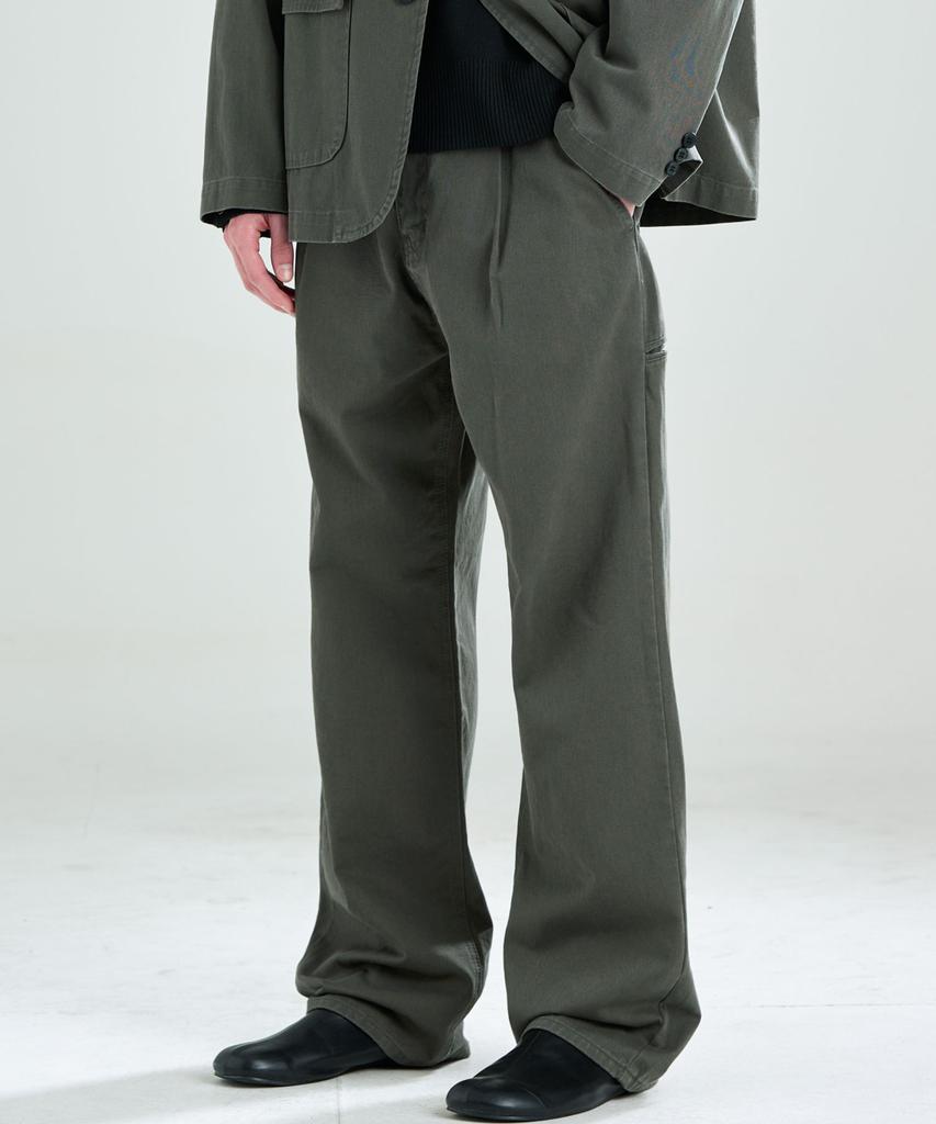 ZPLISH Washed One-Tuck Pants Greenish Charcoal