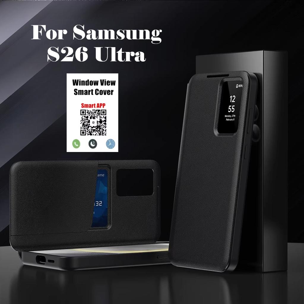 Официальный чехол-книжка S-View Smart Window для оригинального Samsung Galaxy S26 Ultra S25 S24 S23 S22 Роскошная кожаная крышка Карман для карт