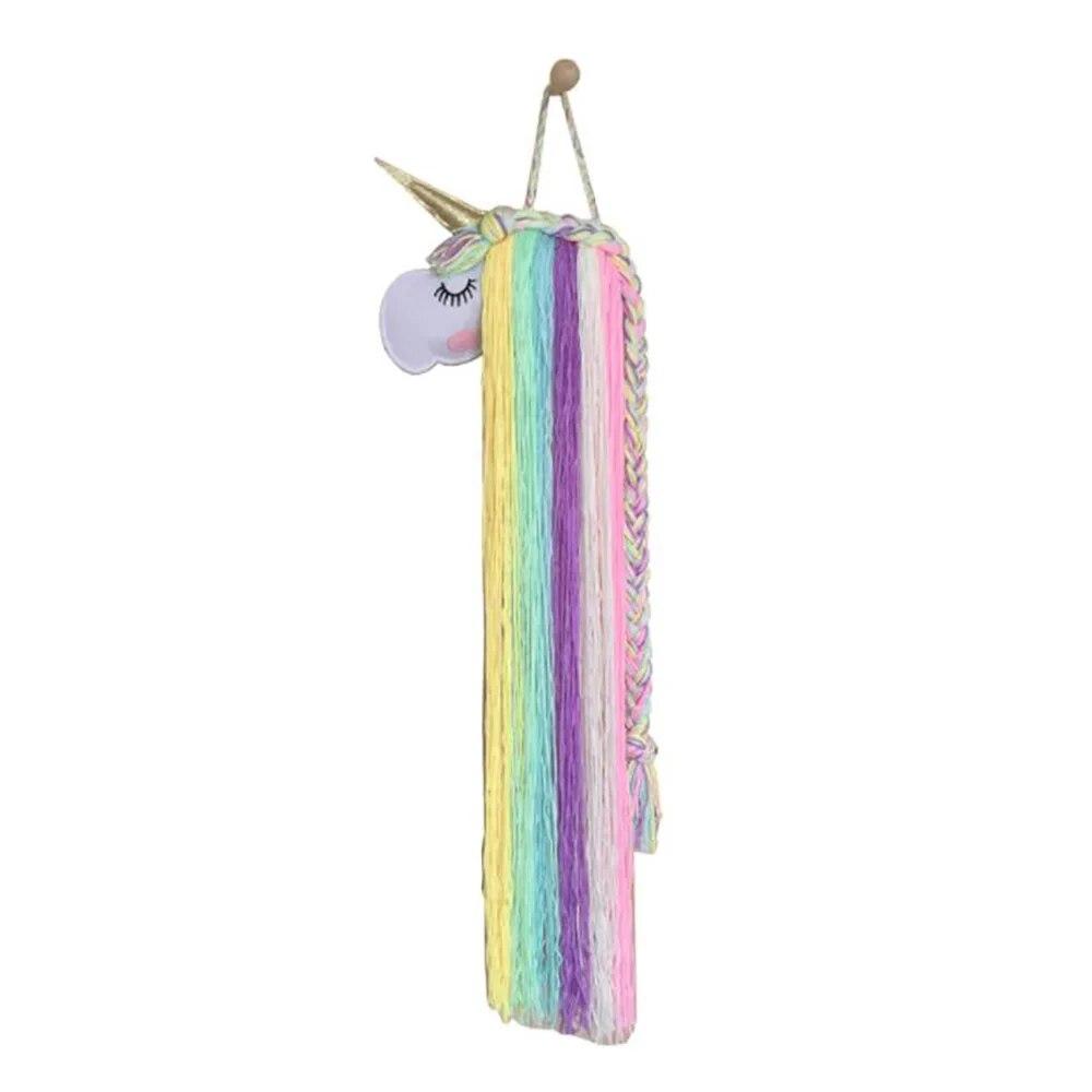 INS Unicorn Head Wall Decoration Rainbow Macrame Unicorn Children Hairclip Hair Storage with Wall-Mounted Home Decor Dropship
