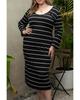 Azura Exchange Black Plus Size Striped Loose Long Shift Dress