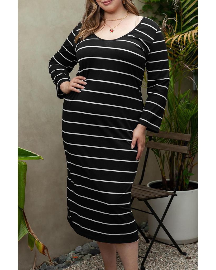 Azura Exchange Black Plus Size Striped Loose Long Shift Dress