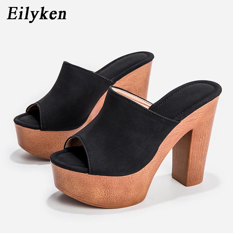 Eilyken Модные деревянные тапочки на высоком каблуке, новые женские тапочки, летние римские повседневные женские туфли на платформе с открытым носком, сандалии