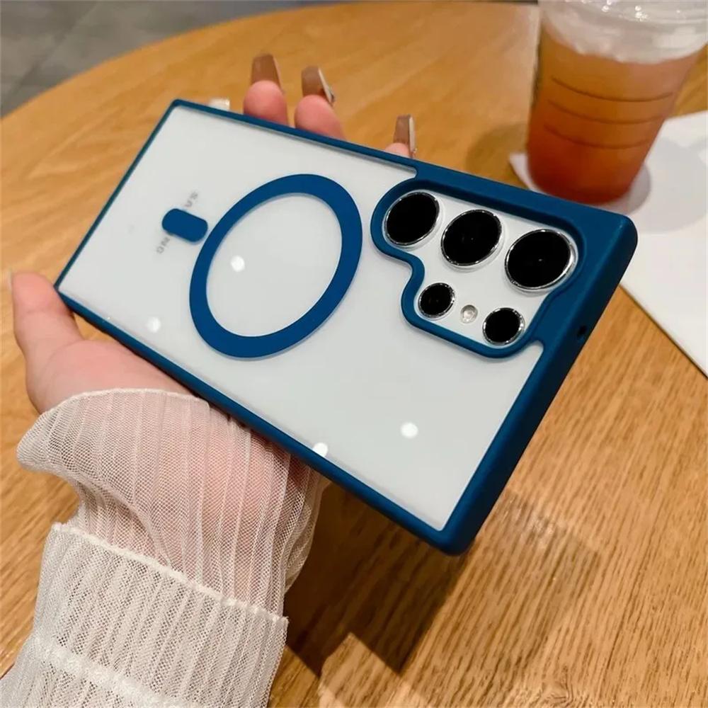 Frosted Frame Magnetic For Magsafe Cases For Samsung Galaxy S25 S24 S23 Ultra Wireless Charging Acrylic Bumper Cell Phone Cover