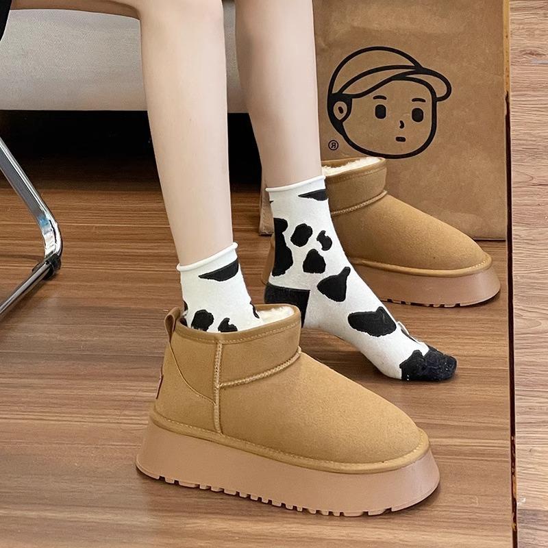 Новые зимние сапоги женские осенне-зимние на толстой подошве, с интегрированным флисом, утолщенные, холодостойкие, короткие, теплые хлопковые ботинки