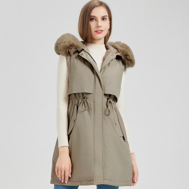 Fashion Winter Coat Female Long Parkas Hooded Detachable Sleeves Faux Fur Collar Thick Warm Women's Jackets