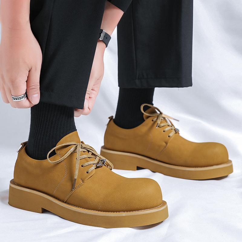 Thick Bottom Mens Leather Shoes Lace Up Fashion Dress Shoes Casual Korea Style Gentleman Elegantes Office Oxford Shoes Men