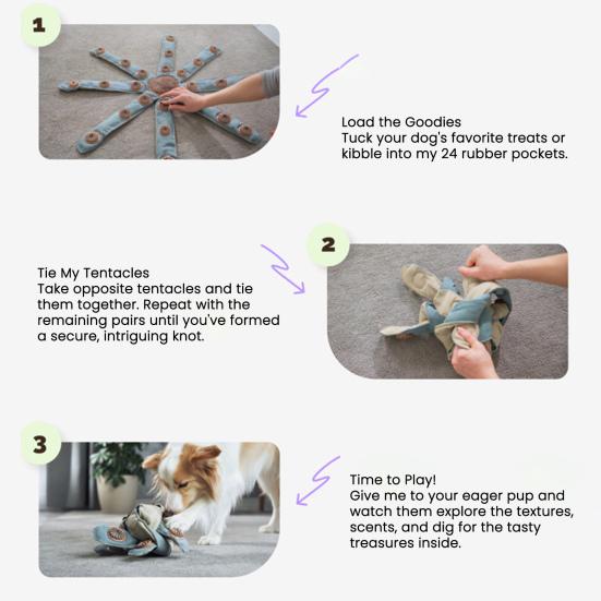 Dog Snuffle Knot Interactive Puzzle Toy Puppy Enrichment Toy with Treat Pockets Tie And Knot Tentacles Into Snuffle Ball for Slow Eating Foraging