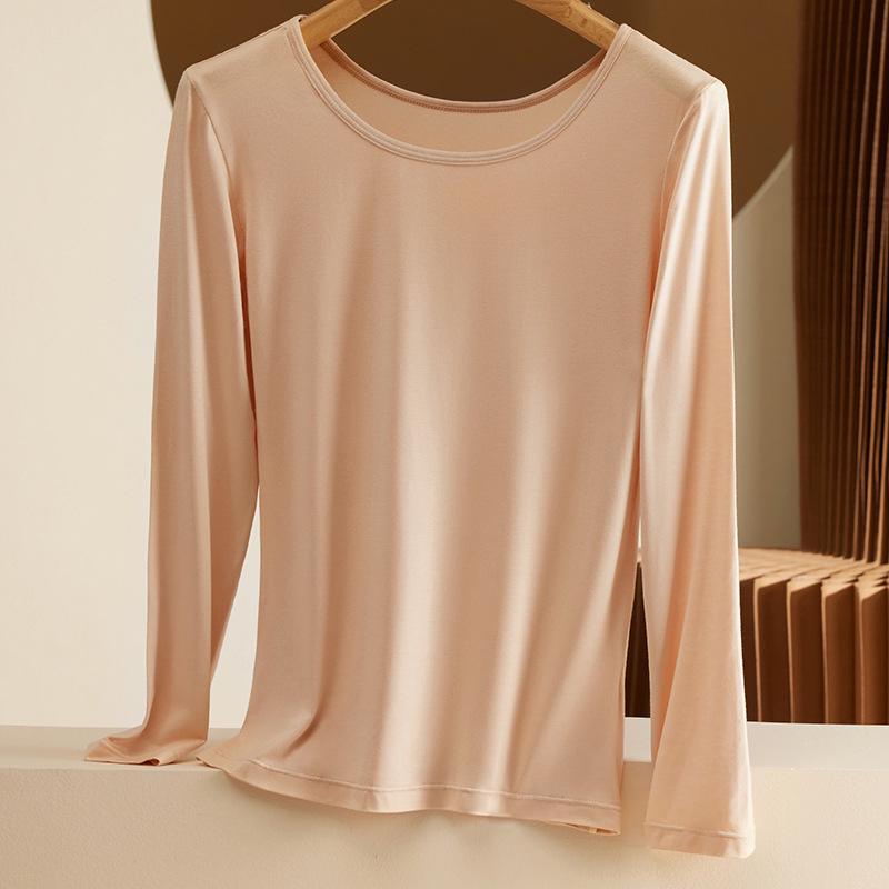 Женский модальный топ с длинным рукавом и круглым вырезом – Тонкий осенне-зимний свитер, Большой размер