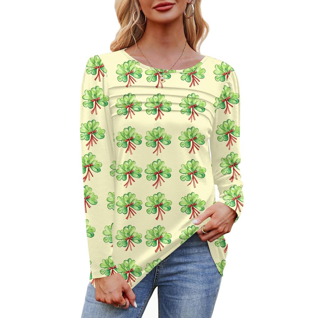 Женский свободный повседневный топ с круглым вырезом и длинными рукавами, модный топ