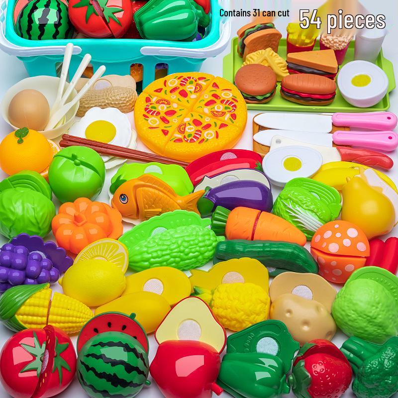 Kids' Pretend Play Kitchen Set: Cuttable Fruits, Vegetables & Pizza