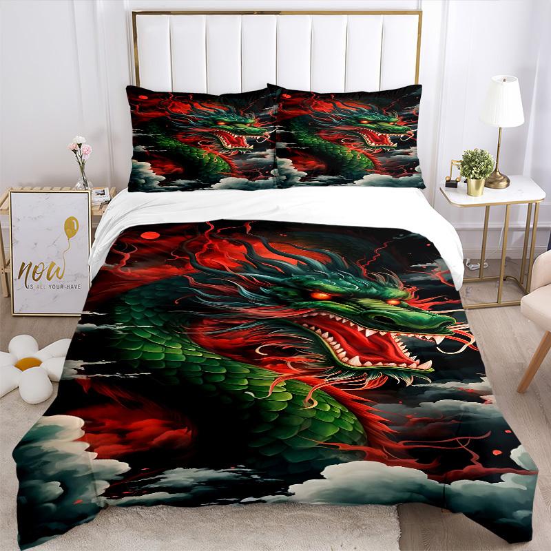 3pcs Dragon Fantasy Bedding Set, Includes Without Pillow Inserts, Soft Comfortable Bedding Set,All-Season Use a0924067