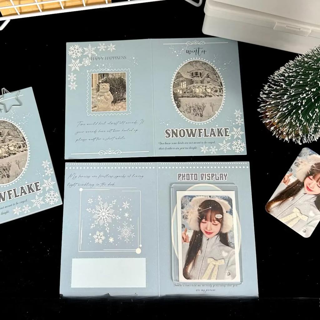 10Pcs INS Fresh Winter Snow Folding Card Back Korean Kpop Idol 3-inch Photocard DIY Packing Fixed Cardboard Girls Cute Packaging