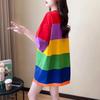 Летняя женская футболка большого размера в корейском стиле, топы в радужную полоску с графическим рисунком, длинная футболка, одежда в стиле Харадзюку, женские футболки, уличная одежда
