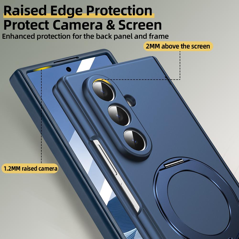For Galaxy Z Fold 8 Ultra 7/6/5 Full Back PC Magnetic Phone Case With 360° Alloy Kickstand Holder With Glass Film, Hinge Cover