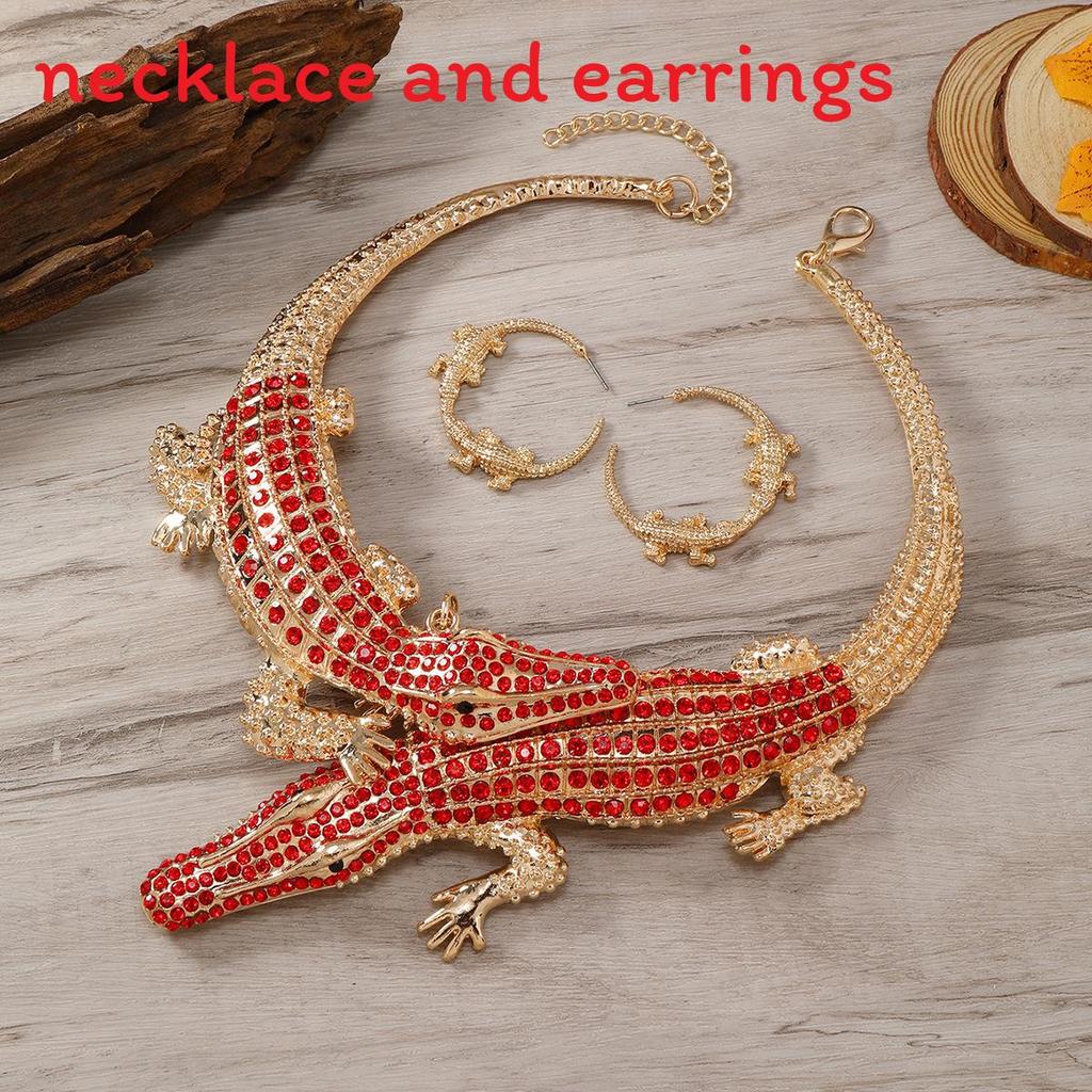Creative Decoration Rhinestone Crocodile Design Women Necklace And Earring Set