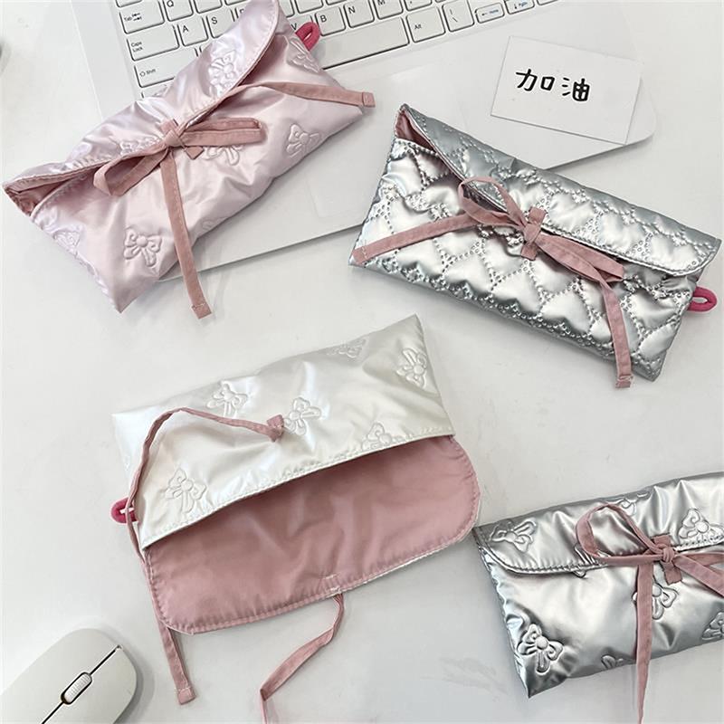 Милый стеганый бант Любовь клапан Органайзер пенал Кошелек для монет Девичья косметичка Женская портативная сумка для хранения мелочей Подарок