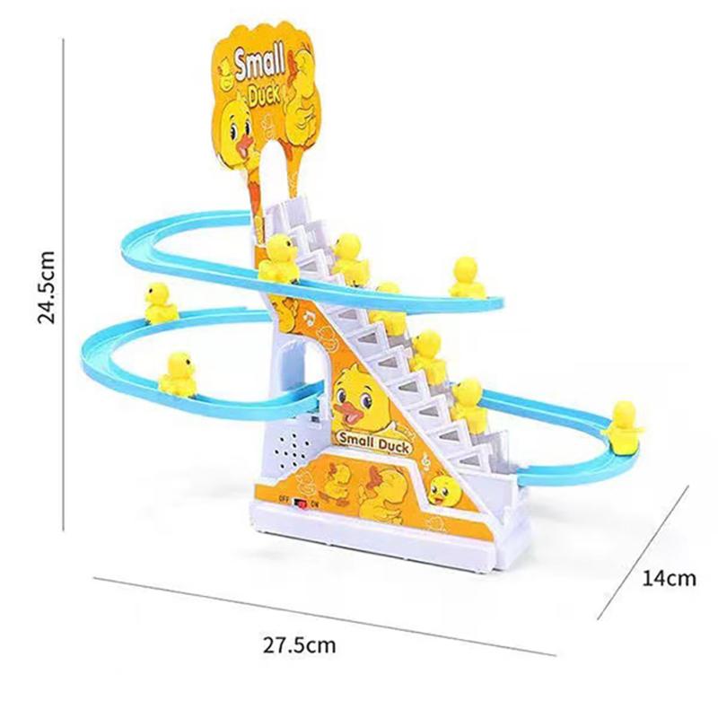 Little Yellow Duck Climb Stairs Toy Electric Track Slide Stairs Roller Coaster Toy With Led Lights