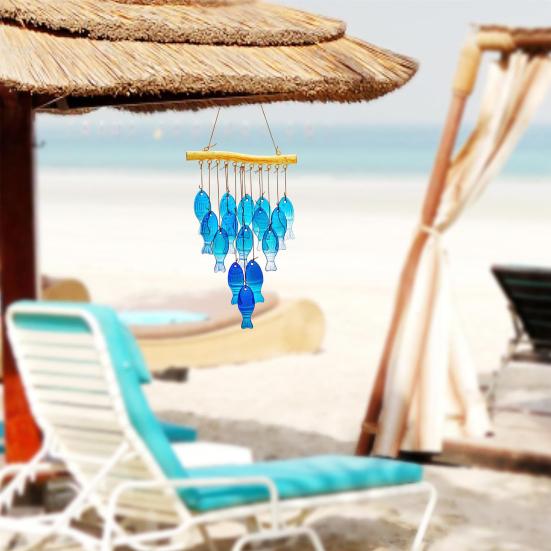 Синий Стеклянный Рыбка Колокольчик Ветра Ручной Работы Морская Тема Ловец Солнца Для Дома Улицы Сада Двора Патио Подвесной Декор Колокольчик Ветра