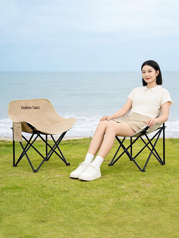 Tanli Outdoor Folding Moon Chair - Thickened Carbon Steel, Portable for Camping, Picnics, and Fishing