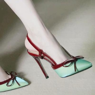 Супер красивые зеленые туфли на высоком каблуке женские новинка лета 2024 года с юбкой ретро темперамент заостренные французские красивые босоножки