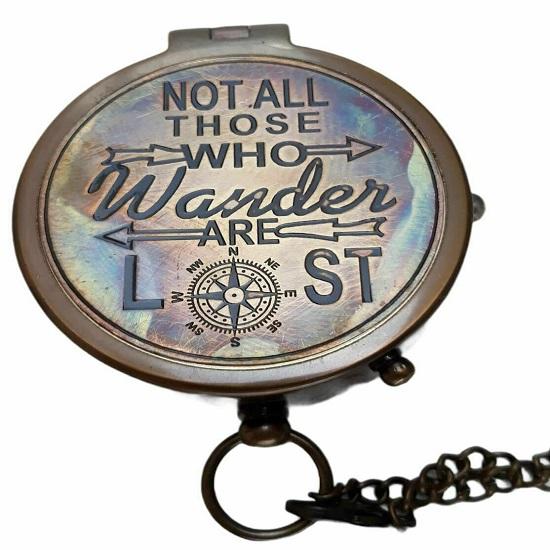 Chain Pocket Antique Vintage Camping Compass Solid With Case