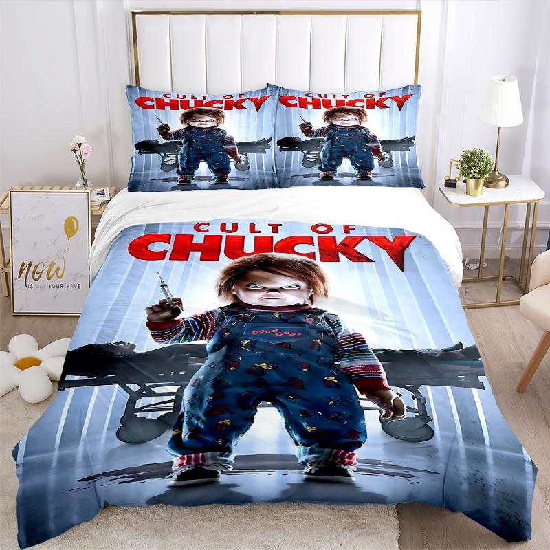 3pcs Chucky's Cult Printed Bedding Set, Soft and Comfortable Quilt Cover for Bedroom, Guest Room (1 Duvet Cover + 2 Pillowcases, Pillow Core