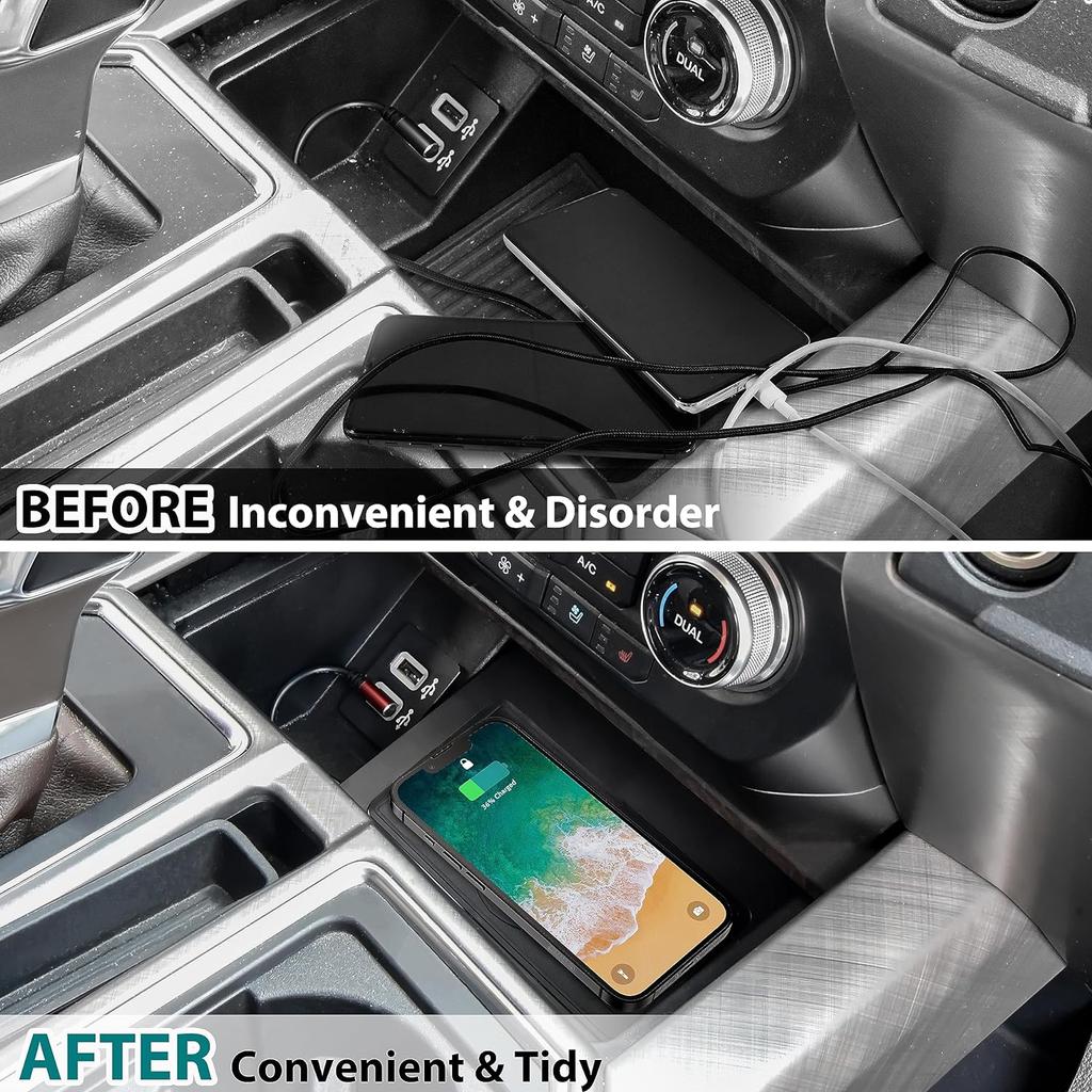 Wireless Chargering Pad for Ford F150 18-23, Center Console Wireless Charger Mount Fast Smartphones Charging Panel for Ford F-150 2018-2023