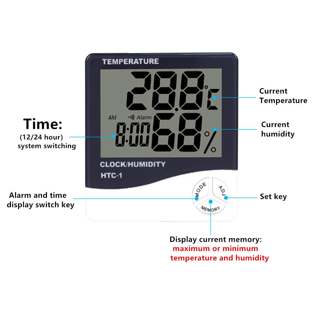 LCD Electronic Digital Temperature Humidity Meter Indoor Outdoor Thermometer Hygrometer Weather Station Clock HTC-1 HTC-2