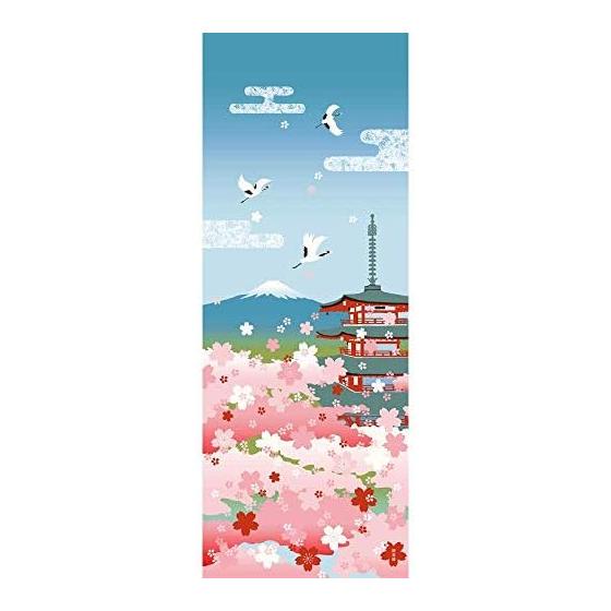 Hamamonyo Tenugui Towel: Cherry Blossoms, Five-Story Pagoda, and Mt. Fuji