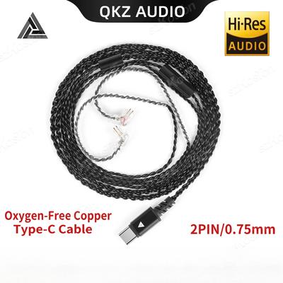 QKZ TC100 кабель для наушников Type-C 2PIN 0,75 мм проводные наушники замена модернизированный провод для гарнитуры KZ ZSN ZSX PRO X ZS10 CCA TRN