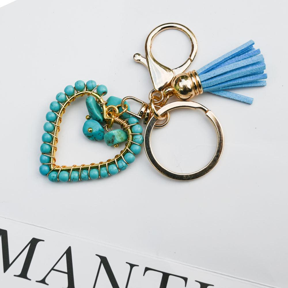 Natural stone keychain, bag pendant, bohemian style, creative decoration, heart-shaped jewelry