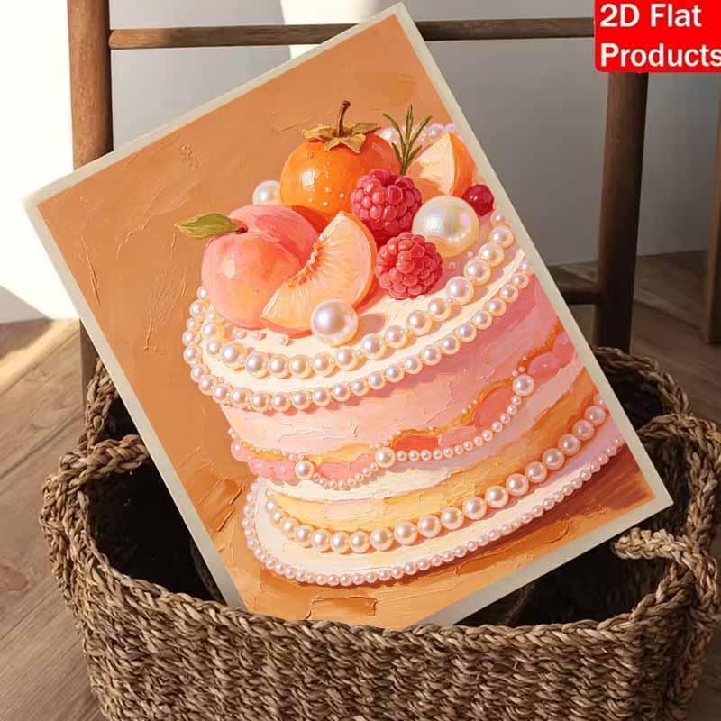 This pearl painting kit features 5D pearls and a fruit cake mosaic art style. designed for home wall decoration.