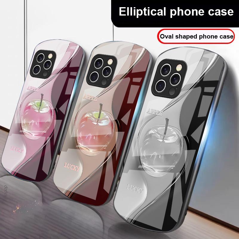 Градиентный кристальный яблочный чехол для iPhone 16 15 14 13 Plus 12 mini 11 Pro Max XR Xs Max X 7 8 6 6S 2022 20 Эллиптический стеклянный чехол для телефона