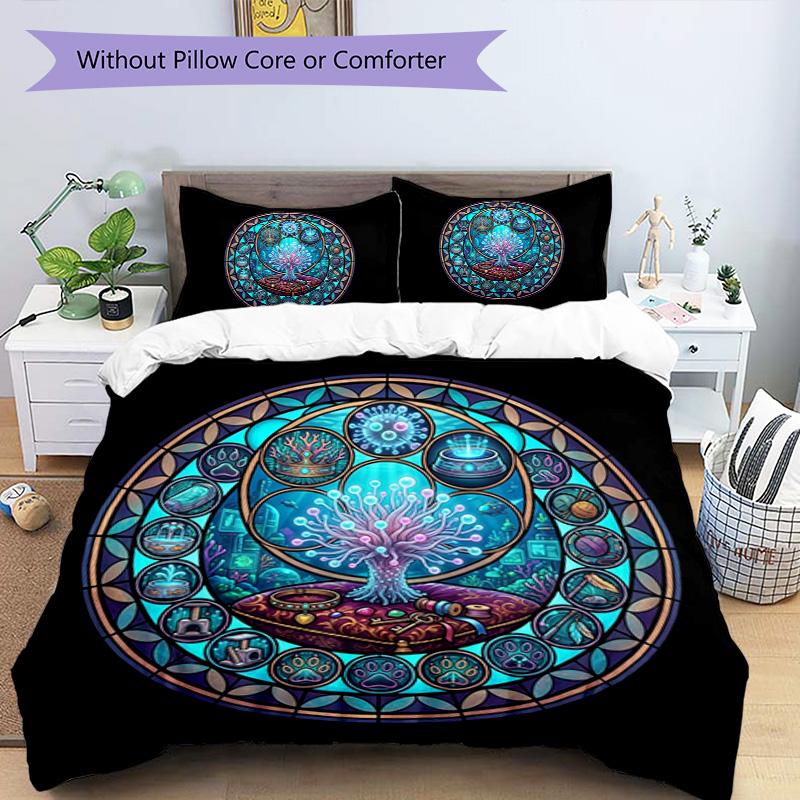 Mystical Tree Symbols Pattern Bedding,Quilt Set Quilt Cover Pillowcase Home Birthday Gift (1 * duvet cover + 2 * pillowcase, without core)