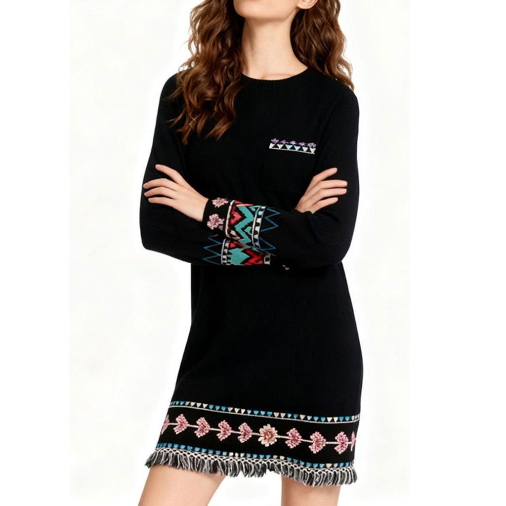 Женское черное вязаное платье повседневное винтажный стиль платье свитер осенняя мода теплая одежда