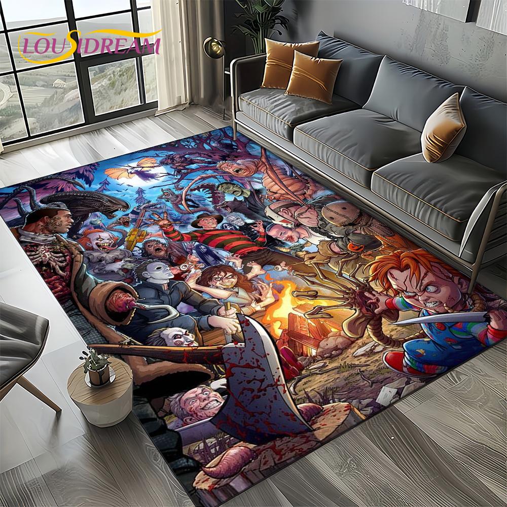 Ковер Коврик Персонаж Фильма Ужасов Чаки Пеннивайз Хэллоуин Пила для Гостиной Спальни Дома Украшение Дивана, Нескользящий Напольный Коврик